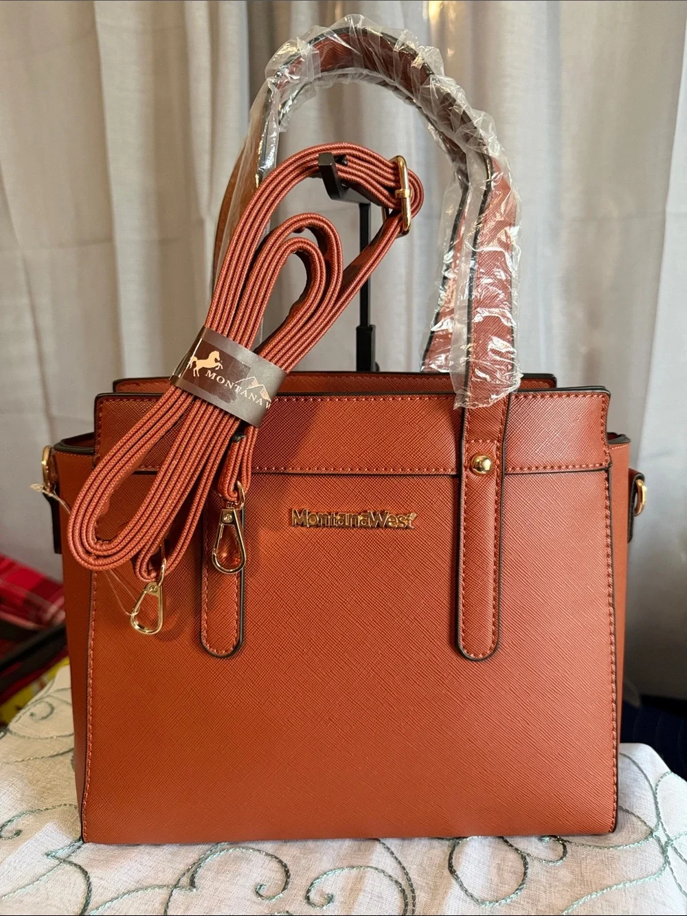 Montana West Women's Satchel Bag — Rust Brown with Gold Hardware